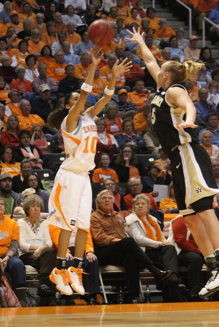 Meighan Simmons launches one of her four 3-pointers against Vanderbilt on Saturday, Jan. 15. Simmons led the team with 17 points in a 68-56 win which improves the Lady Vols to 4-0 in SEC play.