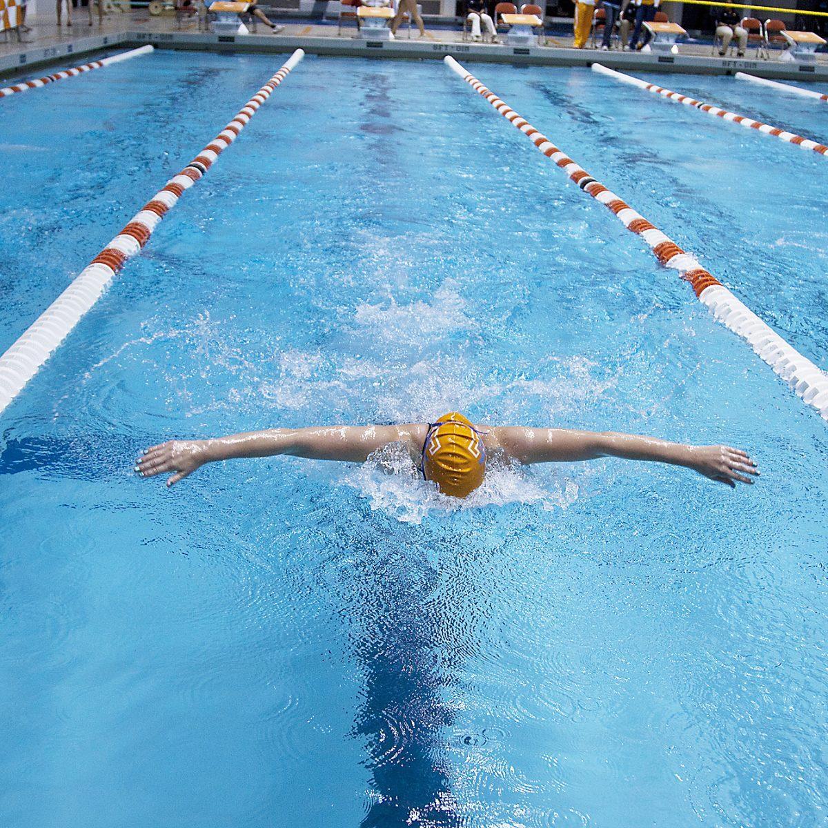 A member of the UT women’s swimming team competes in the Last Chance Meet on Feb. 25. Several members of the team recorded career-best times at the meet, while the Lady Vols’ results earned them a ninth-place finish in the regular season.