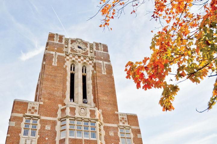 Ayres Hall warmly lit by a sunset on Wednesday, Nov. 10. The iconic building, which was constructed in 1921, closes out it's first semester of classes after being closed for three years to take care of $23 million in renovations.