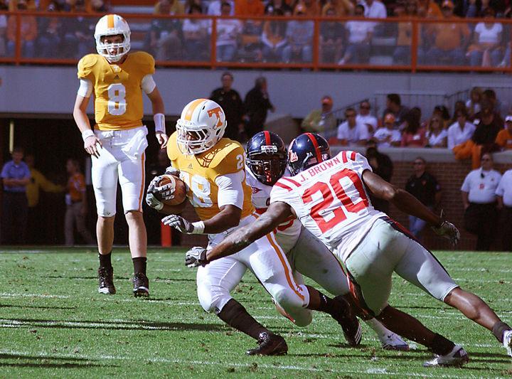 Tauren Poole runs the ball against Mississippi on Saturday, Nov. 13, 2010. Poole returns to the field this year looking to become just the second Vol to rush for 1,000 yards in back-to-back seasons.