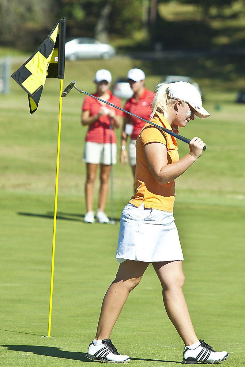 Junior golfer Nathalie Mansson walks across the green during the Mercedes-Benz Classic last semester on Oct 10. Mansson tied for 19th during the Mercedes-Benz Classic and is tied with Erica Popson for the best 18-hole score with a 67 for the Lady Vols.