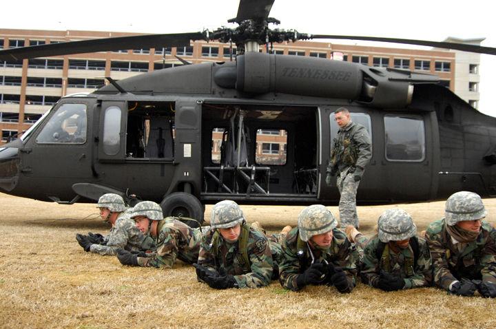 Students in the UT Army ROTC program practice drills in World's Fair Park on Friday, Feb. 29, 2008. The College of Business Administration will begin providing financial support to veterans of the U.S. military seeking master's or Ph.D. degrees.