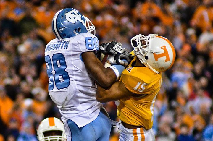 Janzen Jackson fights for the ball against UNC at the Franklin American Mortgage Music City Bowl last season. Jackson was dismissed from the team on Wednesday for reasons unspecified by the University.