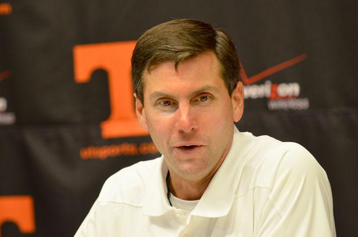 Derek Dooley addresses media during a post game press conference following a game against Montana on Saturday, Sept. 3. Dooley remains optimistic, yet cautious, going into this weekend's game against Cincinnati.