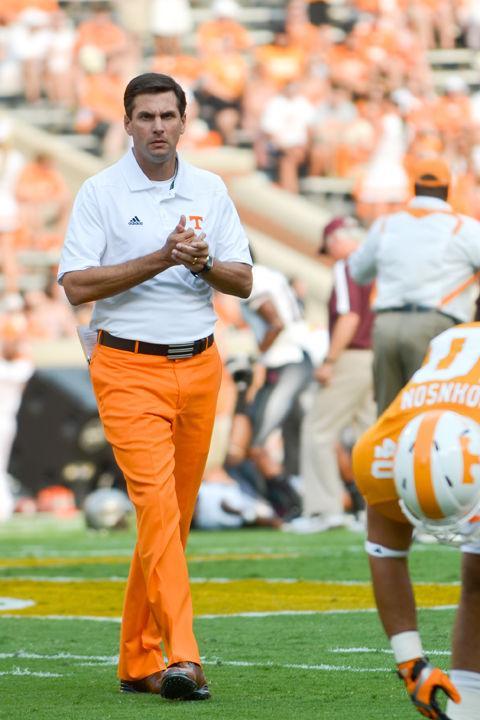 Derek Dooley focuses on his game plan before kickoff of a game against Montana on Saturday, Sept. 3. Dooley hopes that the team can take the upcoming bye week to get physical in practice before hosting Buffalo during Fall Break, on Saturday, Oct. 1 at 12:30 p.m.