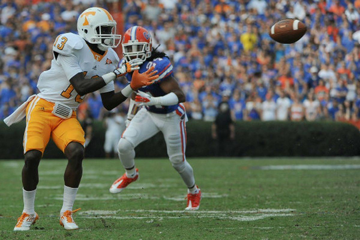 Anthony Arnett prepares for a catch on Sept. 17. Arnett became a main player once Justin Hunter was injured against the Gators, and he caught eight passes for 59 yards in his first SEC road game.