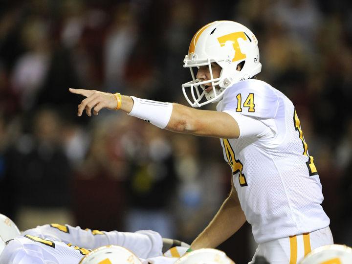 Justin Worley keys in on a defender during a game against Alabama on Saturday, Oct. 22. Worley, who came in near the end of the game against the Tide, is scheduled to start under center against South Carolina this weekend as the Gamecocks travel to Knoxville.