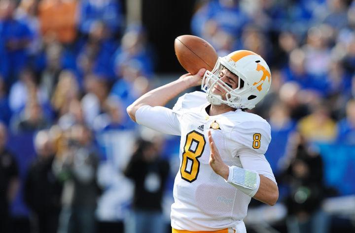 Tyler Bray winds up to throw the ball during a game against Kentucky on Saturday, Nov. 26. Bray went 15-of-38 for 215 yards with two interceptions as the Vols dropped the first game in 26 years to the Wildcats.