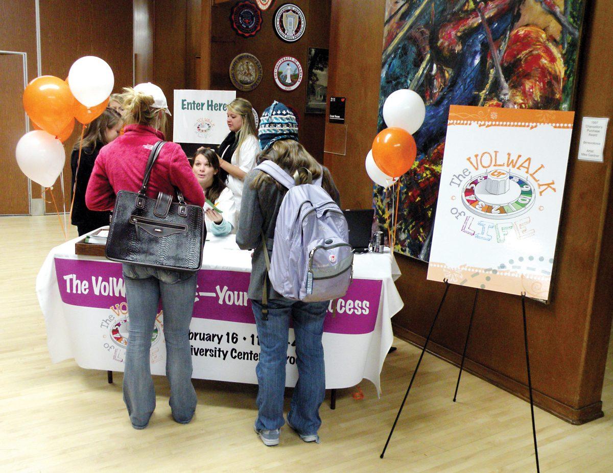 Students sign in and recieve information for the Vol Walk of Life on Feb. 16, 2010. SGA Academic Affairs will be hosting another Vol Walk of Life Nov. 9 from 11 a.m.-3 p.m. ini UC Ballroom.
