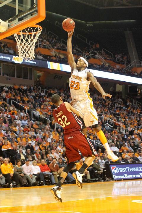 Cameron Tatum throws down over a South Carolina defender during a game on Wednesday, Feb. 8.