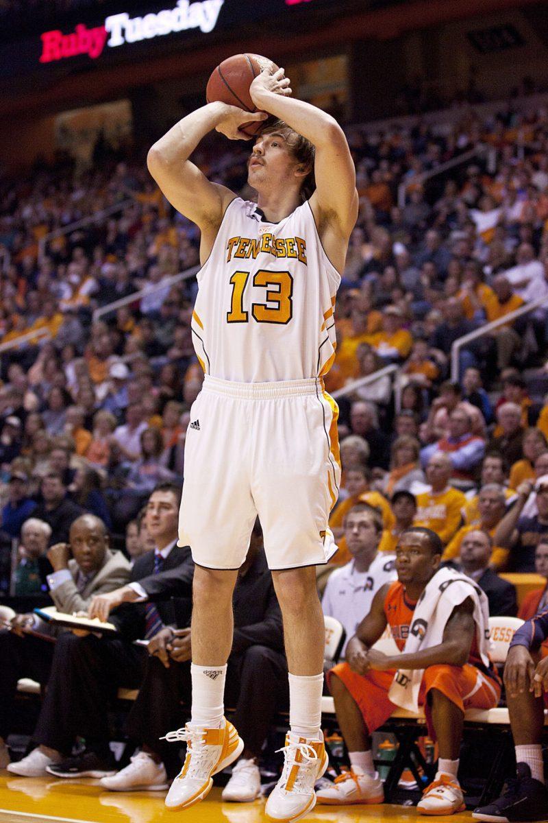 Junior guard Skylar McBee shoots the ball against Auburn on Jan. 28. The junior has the best 3-point percentage on the team, making 39-of-98 attempts.