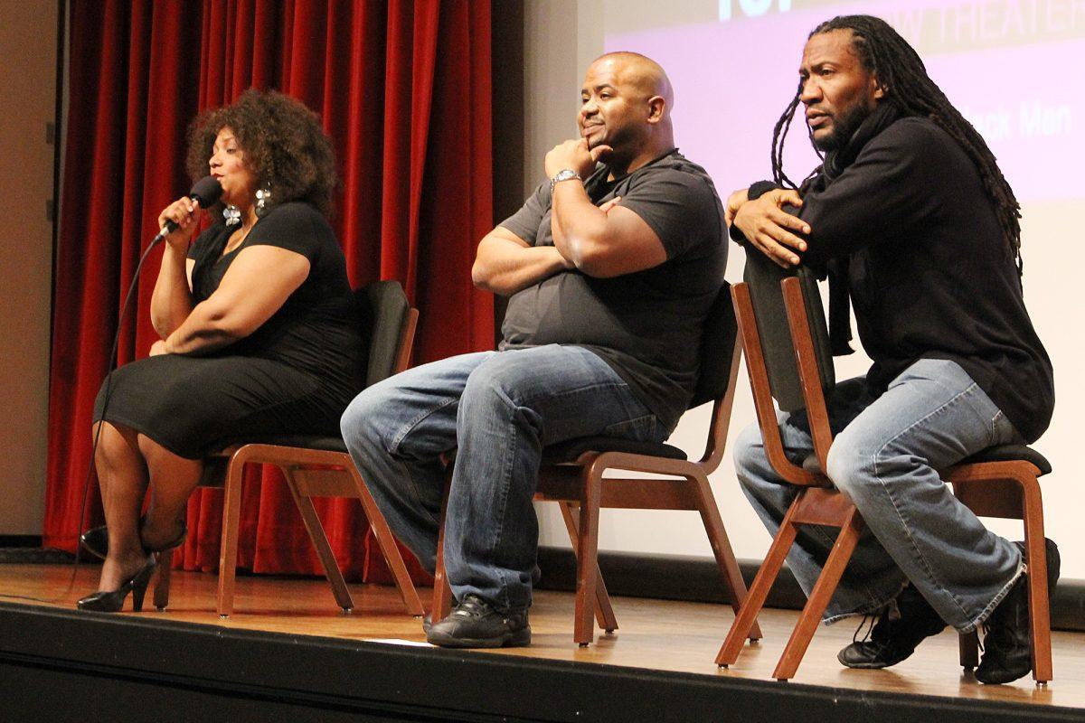 The cast from Flow Theatre answer questions after performing Young Black Men are Dying and Nobody Cares on Feb. 6.