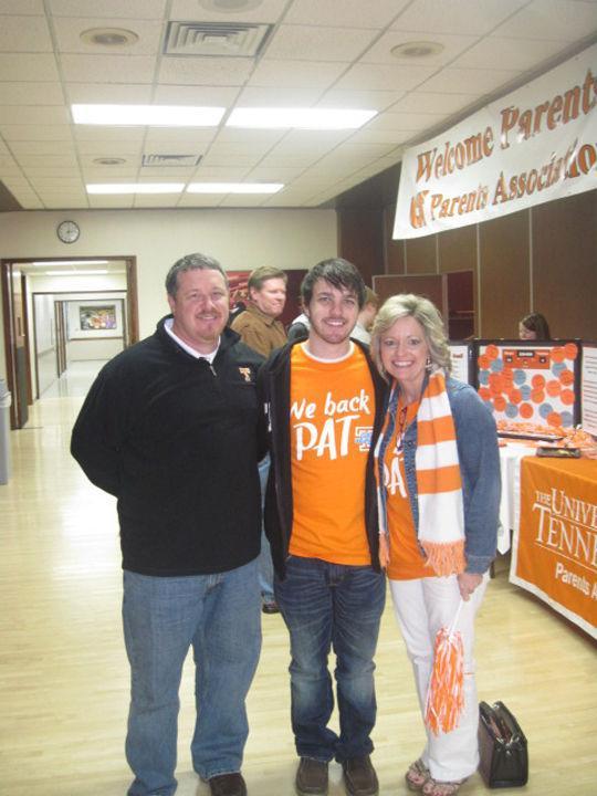 Clay Talbert, undecided freshman, and parents Ronnie and Terri, enjoy activities in the UC at UT's Winter Family Weekend on Sunday, Feb. 5.