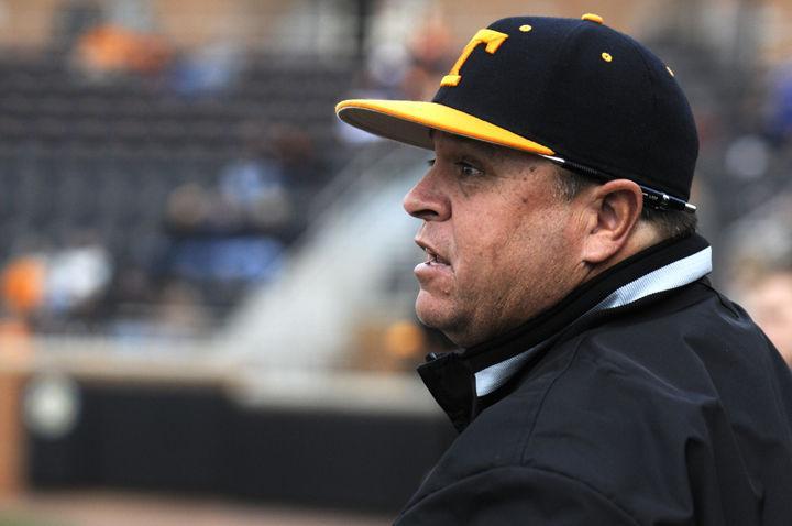 Baseball head coach Dave Serrano shouts to players on the field during a game against Seton Hall on Friday. Serrano is already off to a quick start, leading the Vols to a 7-0 record at the start of his maiden season at the helm.