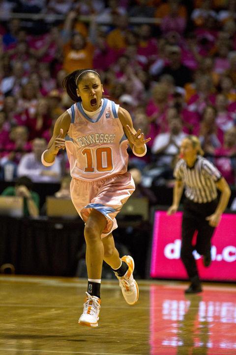 Meighan Simmons yells in celebration after a shot during a game against Kentucky on Monday, Feb. 13. Simmons lead with 25 points to help the Vols to a crushing win over the Wildcats, 91-54.