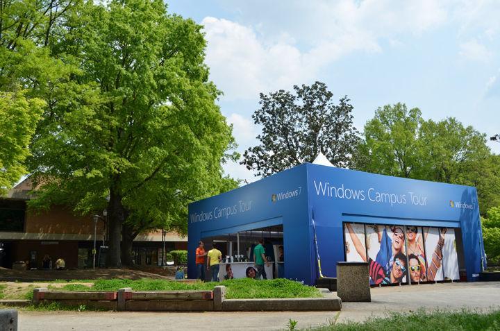 Students and staff interact in the Windows Campus Tour tent set up in the Presidential Plaza on Friday. Microsoft representatives were invited to UT to inform students about Skydrive, an online cloud storage system that offers all UT students up to 25 gigabytes of data.