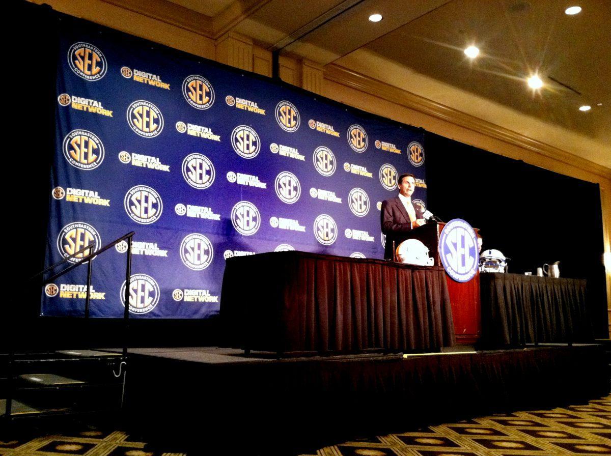 Derek Dooley speaks during the SEC Media Day on July 19. Dooley spoke on how the team is maturing and he feels confident going into the fall season.
