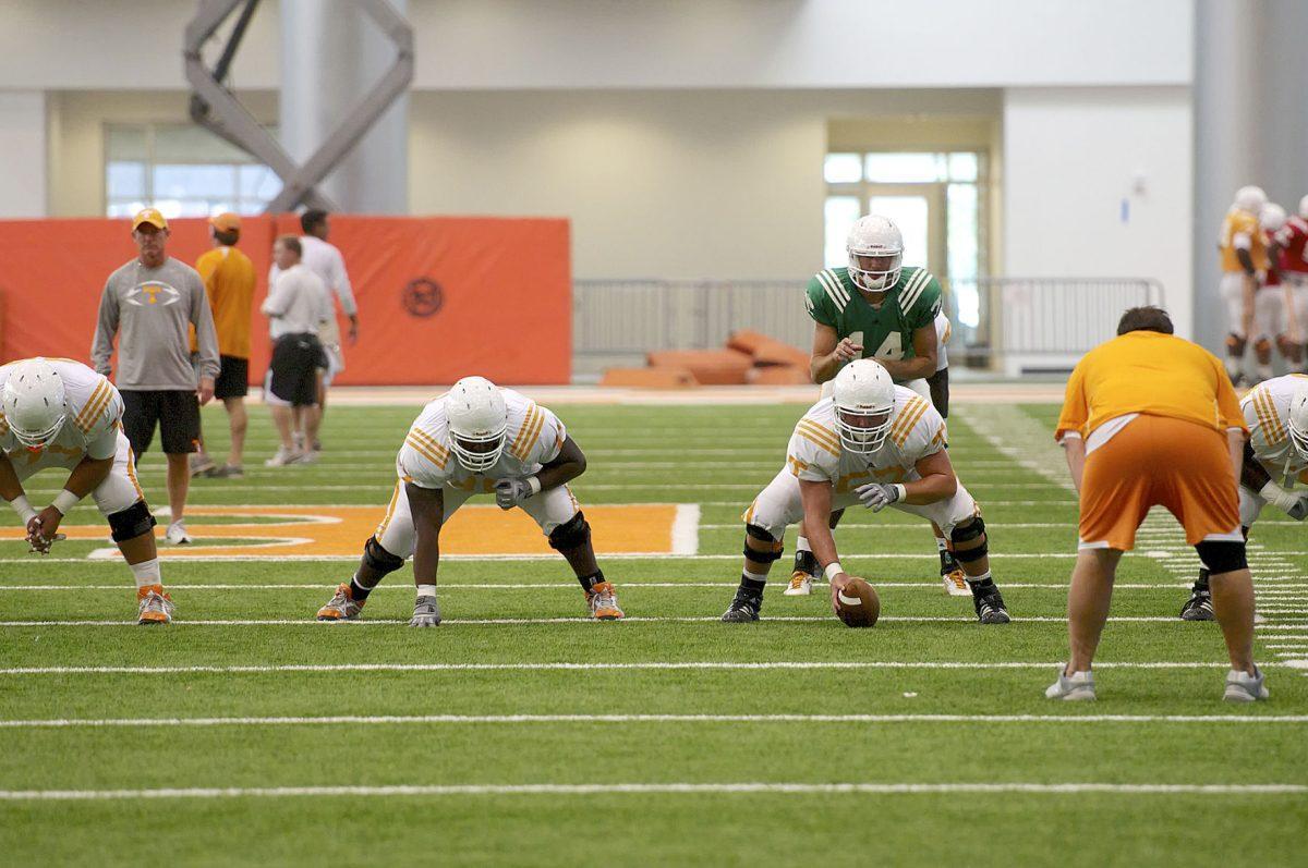 The Vols practice inside on Aug. 27 to simulate being inside the Georgia Dome for Friday's game.