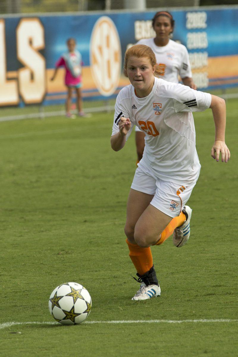 Freshman Susan Ferguson runs down the field against VCU on Aug. 26.