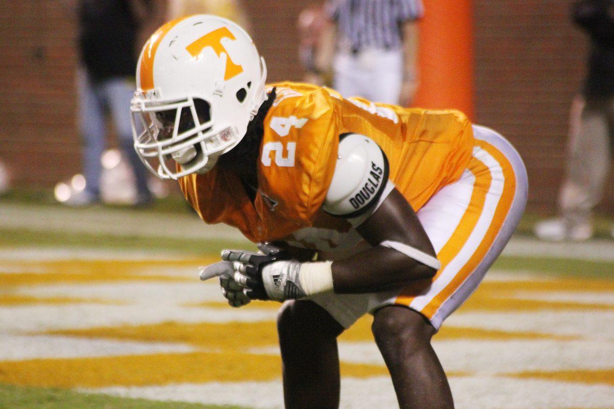 Eric Gordan lines up in coverage during the Oregon game on Sept. 11, 2010. Gordon's development in the secondary is a key component of the Vols' potential success.