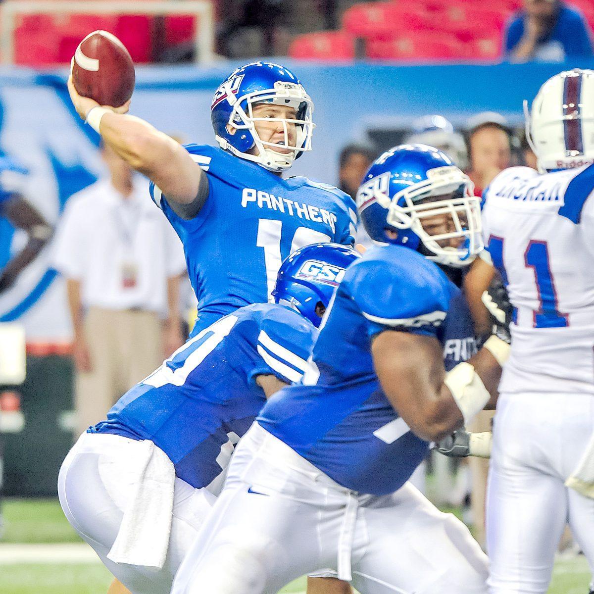 Freshman quarterback Ben McLane attempts a pass in the South Carolina State game on Aug. 30. McLane is an already young leader on a young team.