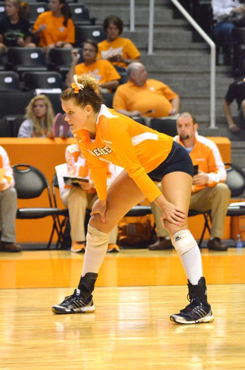 Kelsey Robinson waits prepared for the set against Cincinnati on Aug. 24.