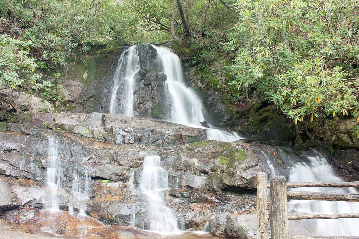 The 80 foot tall Laurel Falls is found on Laurel Falls trail in the Great Smoky Mountains.