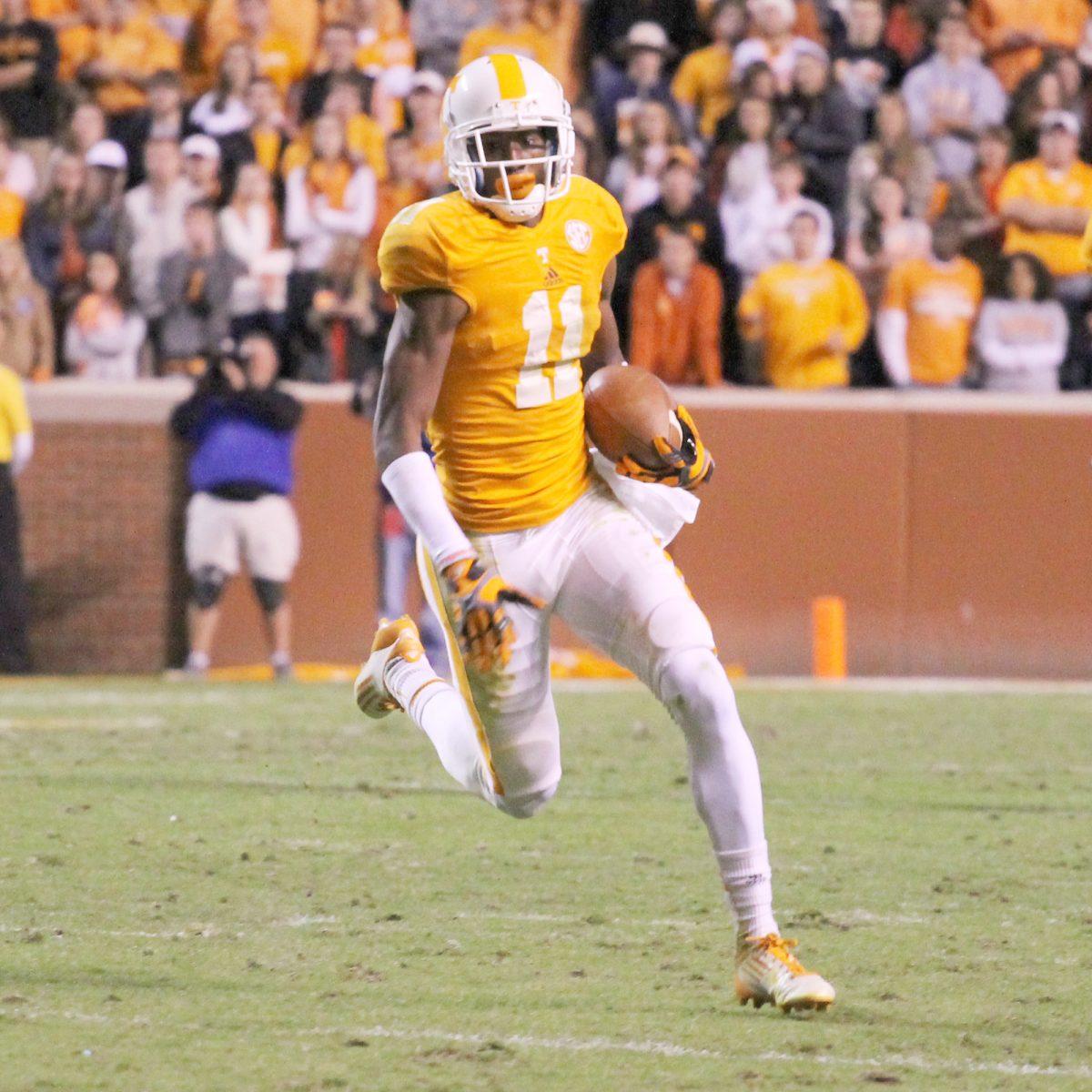 Junior wide receiver Justin Hunter streaks down the field during the Alabama game on Oct. 20.