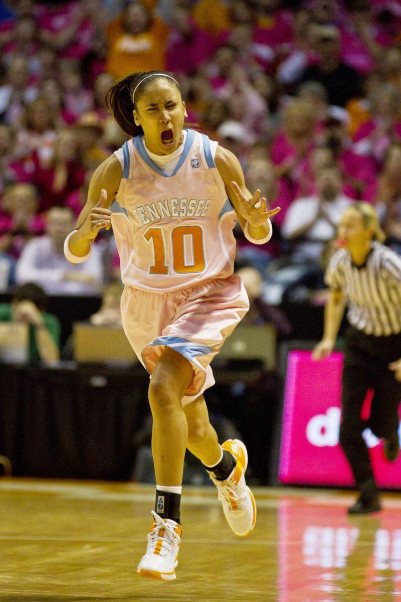 Junior guard Meighan Simmons celebrates at the Kentucky game on Feb. 13.