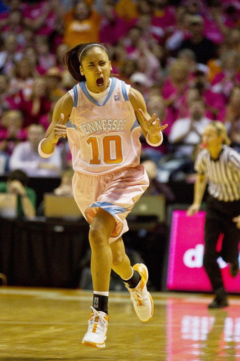 Junior guard Meighan Simmons celebrates at the Kentucky game on Feb. 13.