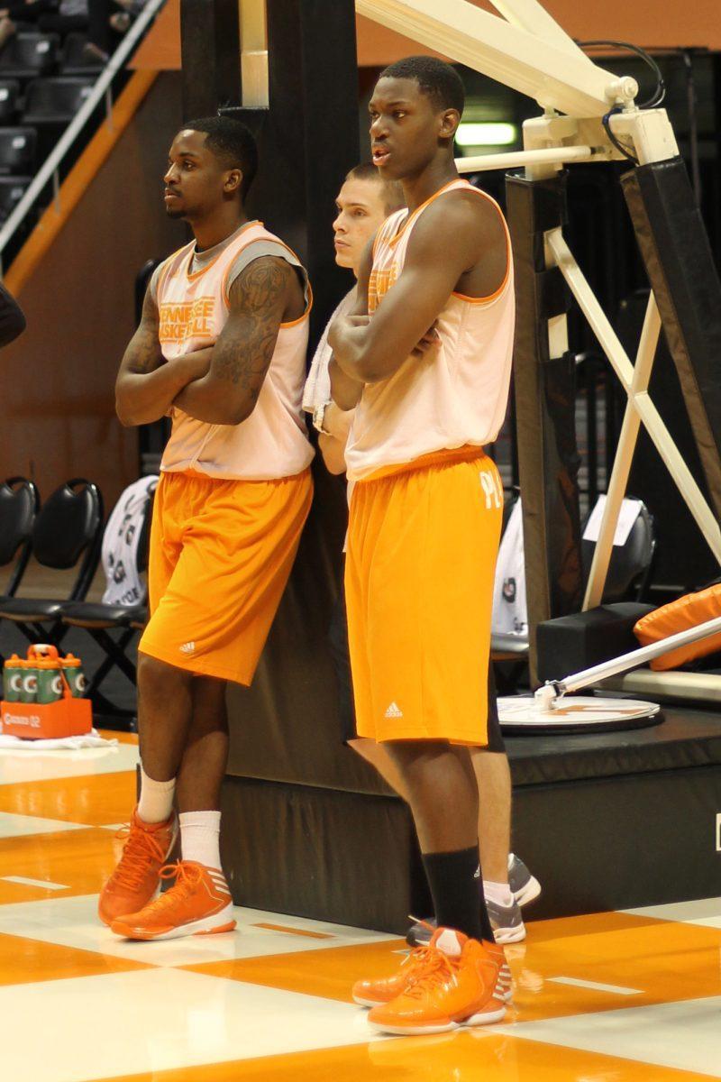 Freshman Armani Moore takes a break during practice