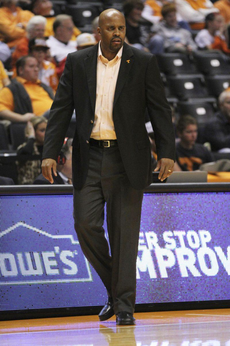 Head coach Cuonzo Martin intensely watches his team play against Victory on Monday.