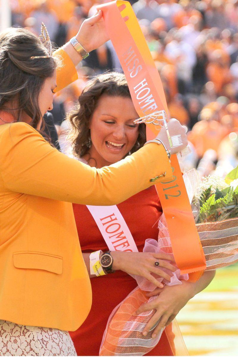Kaite Arnold, senior in nursing, is crowned Homecoming Queen during halftime of the Troy game on Nov. 3.