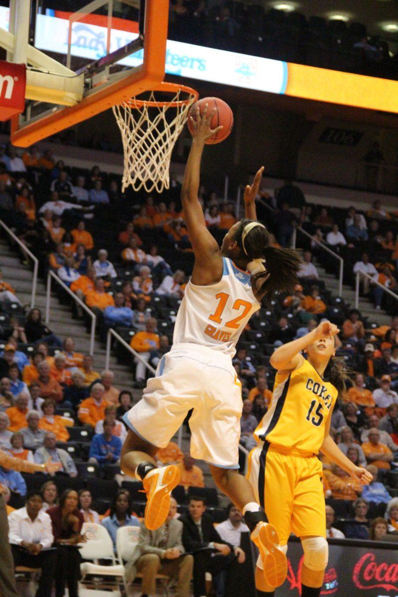 Freshman Bashaara Graves drives to the rim against Coker on Nov. 4.