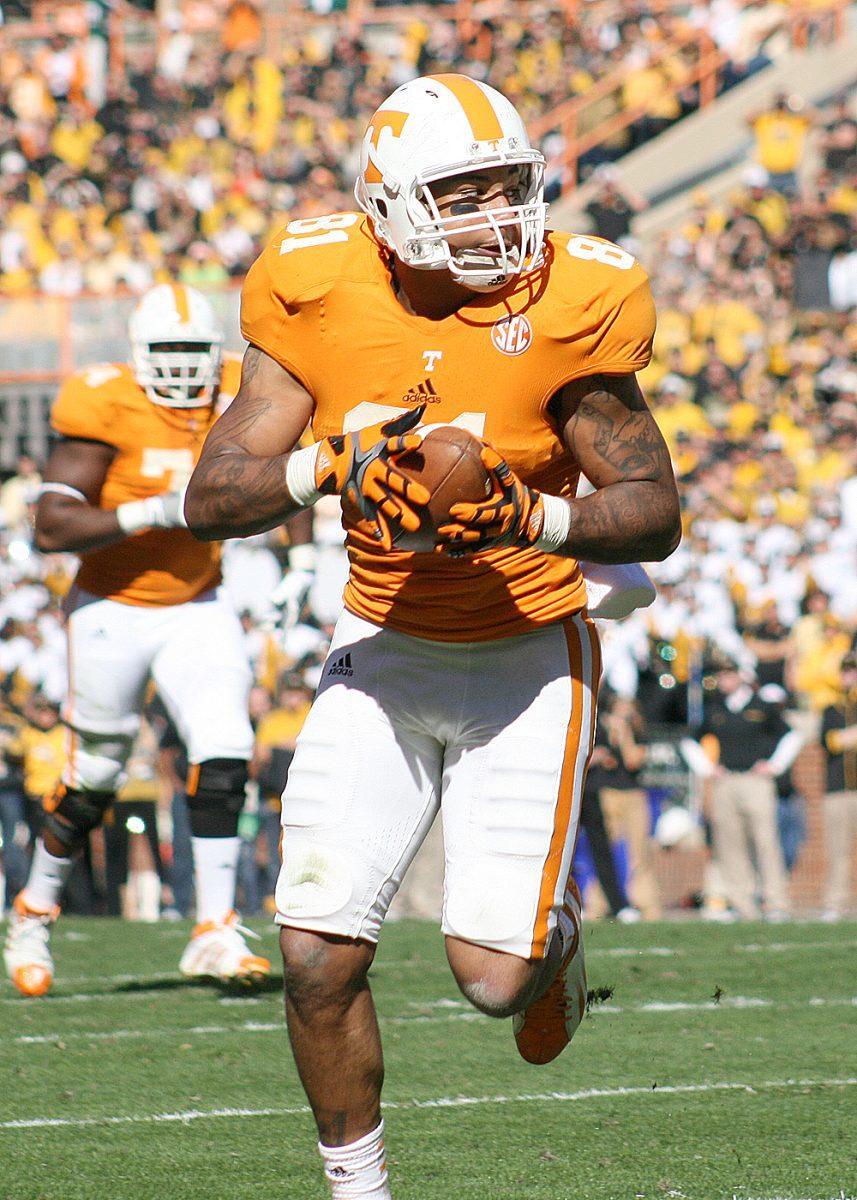 Mychal Rivera watches the field during the Mizzou game on Saturday. Rivera had 129 recieving yards and one touchdown.