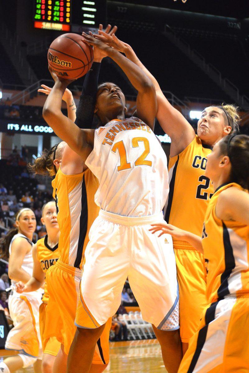 Bashaara Graves attempts to shoot against Coker on Nov. 4.