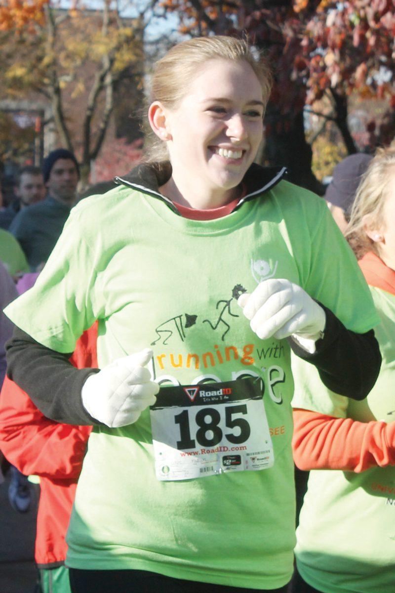 Kristin Turmel, senior in biochemistry and molecular biology, runs in the “Running with Hope 5K” on Nov. 12, 2011. The event, organized by Redeeming Hope Ministries, helps support the homeless community in Knoxville.
