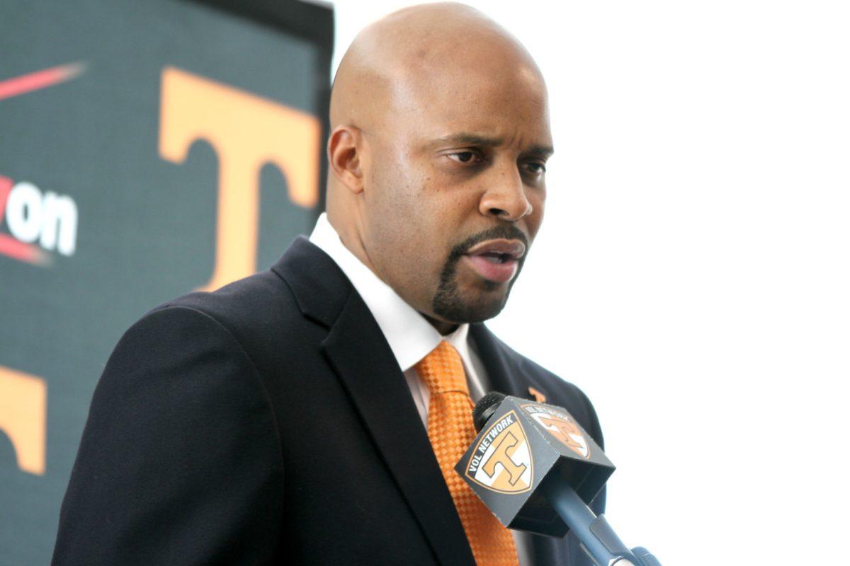 Coach Cuonzo Martin at a press conference on media day.