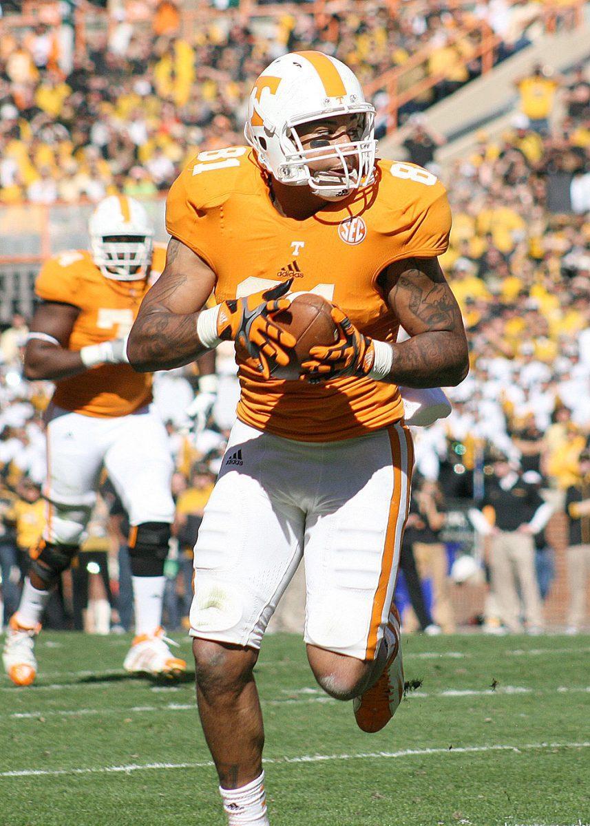 Mychal Rivera watches the field during the Mizzou game on Saturday. Rivera had 129 recieving yards and one touchdown.