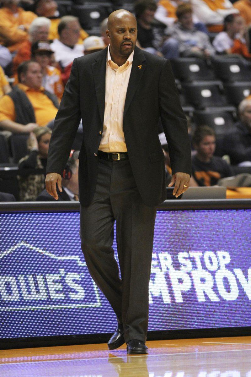 Head coach Cuonzo Martin intensely watches his team play against Victory on Monday.