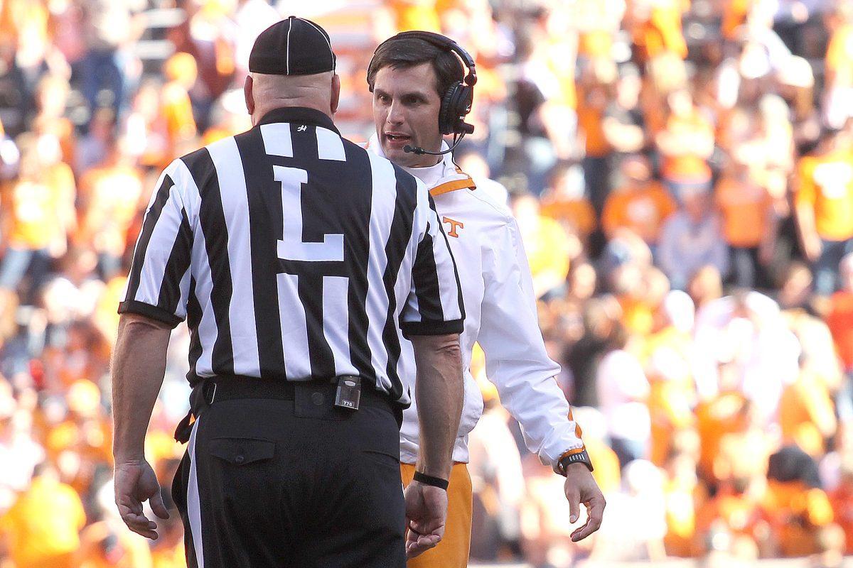 Derek Dooley speaks to the offical during the Mizzou game on Nov. 10.