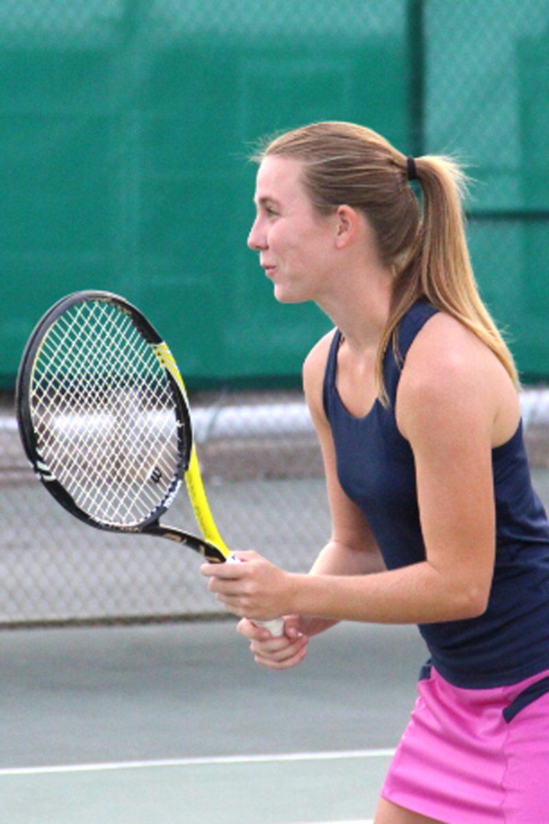 Shelley Knight, sophomore in human resource management, during a club tennis practice on Sept. 25.