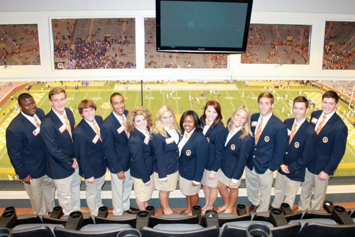 Students Alumni Associates watch a home football game at the press box in Neyland Stadium. SAA will host a Spring Open House for interested future members at 6:30 p.m. at Tyson House on Jan. 2.