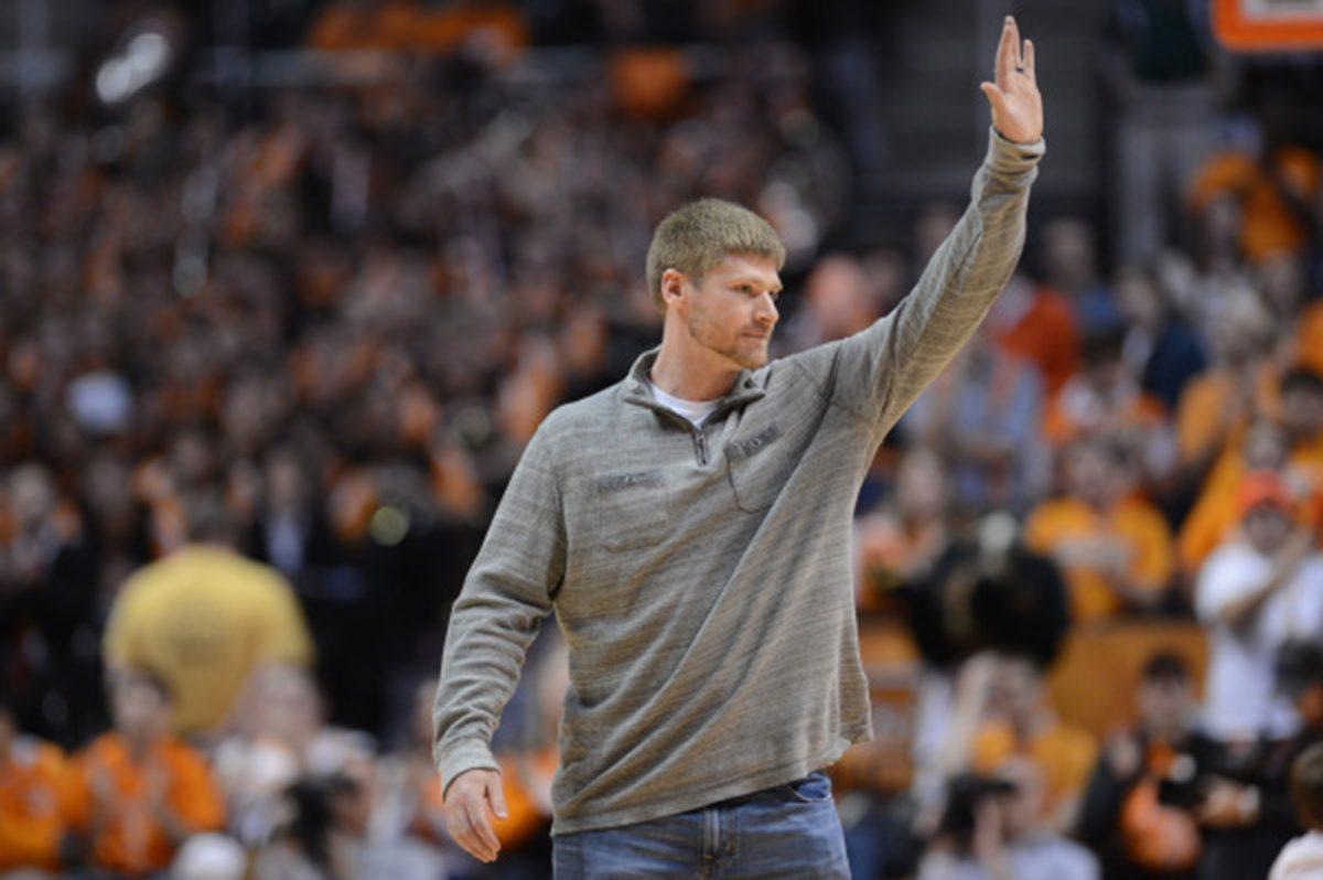 Chase Headley, San Diego Padres third baseman and UT alumnus, is recognized during halftime of the Miss. St. game on Saturday.