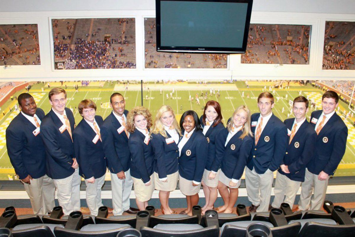 Students Alumni Associates watch a home football game at the press box in Neyland Stadium. SAA will host a Spring Open House for interested future members at 6:30 p.m. at Tyson House on Jan. 2.