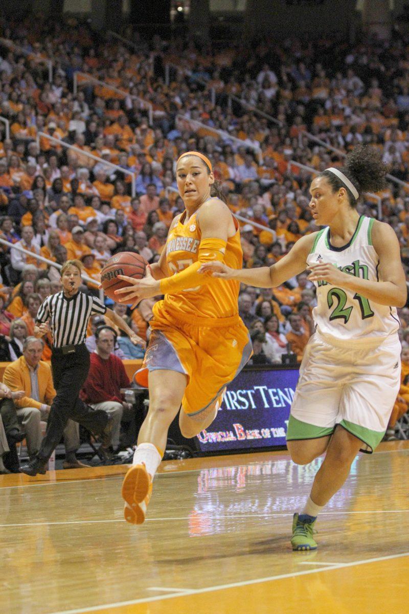 Taber Spani drives to the hoop on a fast break against the Notre Dame Fighting Irish on Jan. 28.