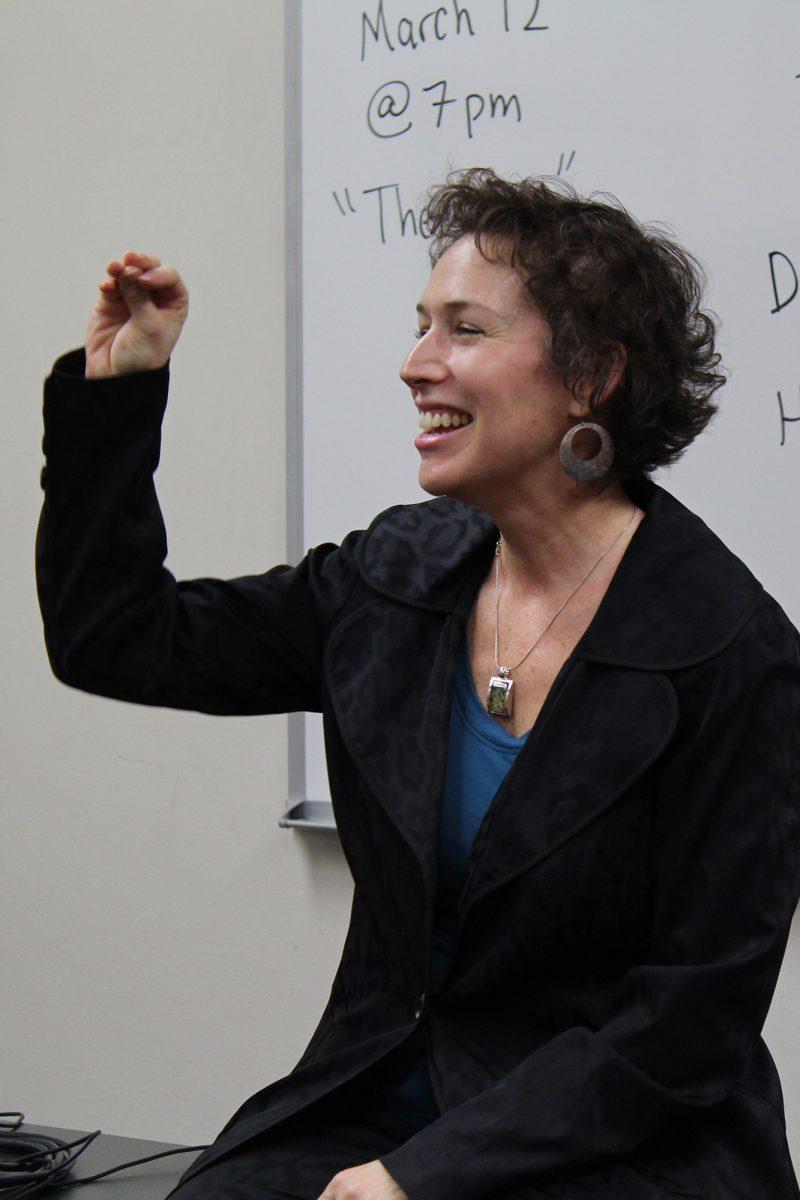 Dr. Misty Anderson leads a discussion after a showing of the film “For the Bible Tells Me So,” a documentary on how religious interpretation of the Bible has been used to stigmatize the gay community, on Thursday, Feb. 7.