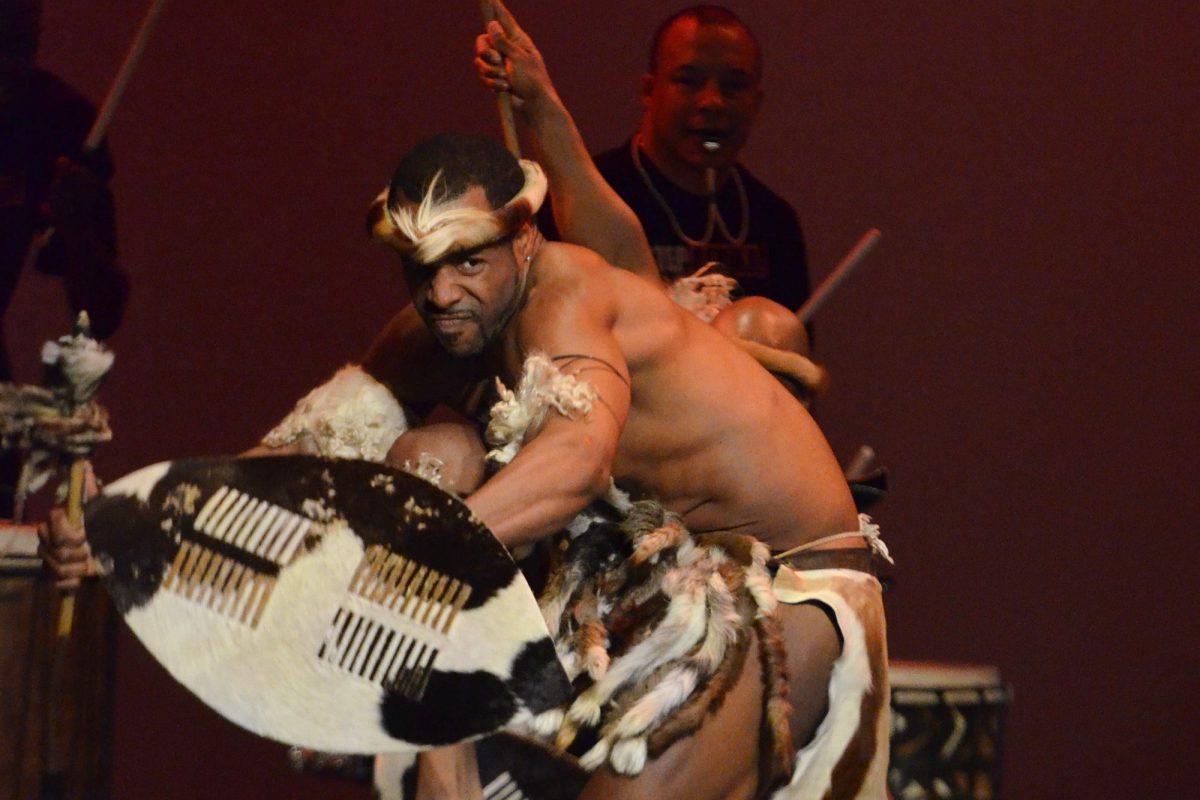 Step Afrika! members dance to drums and wear traditional costumes during a live performance at the Bijou Theatre on Jan. 30.
