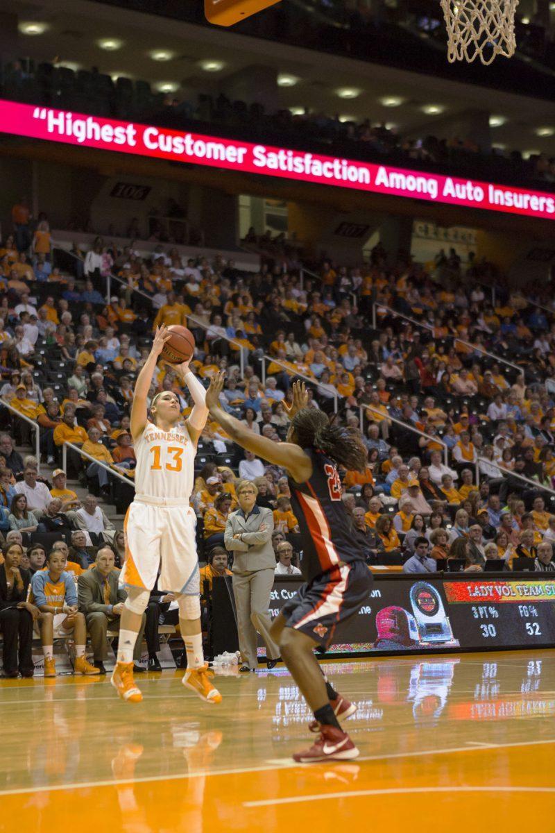 Taber Spani spots up for a quick jumper from the wing during the Ole Miss game on Sunday.