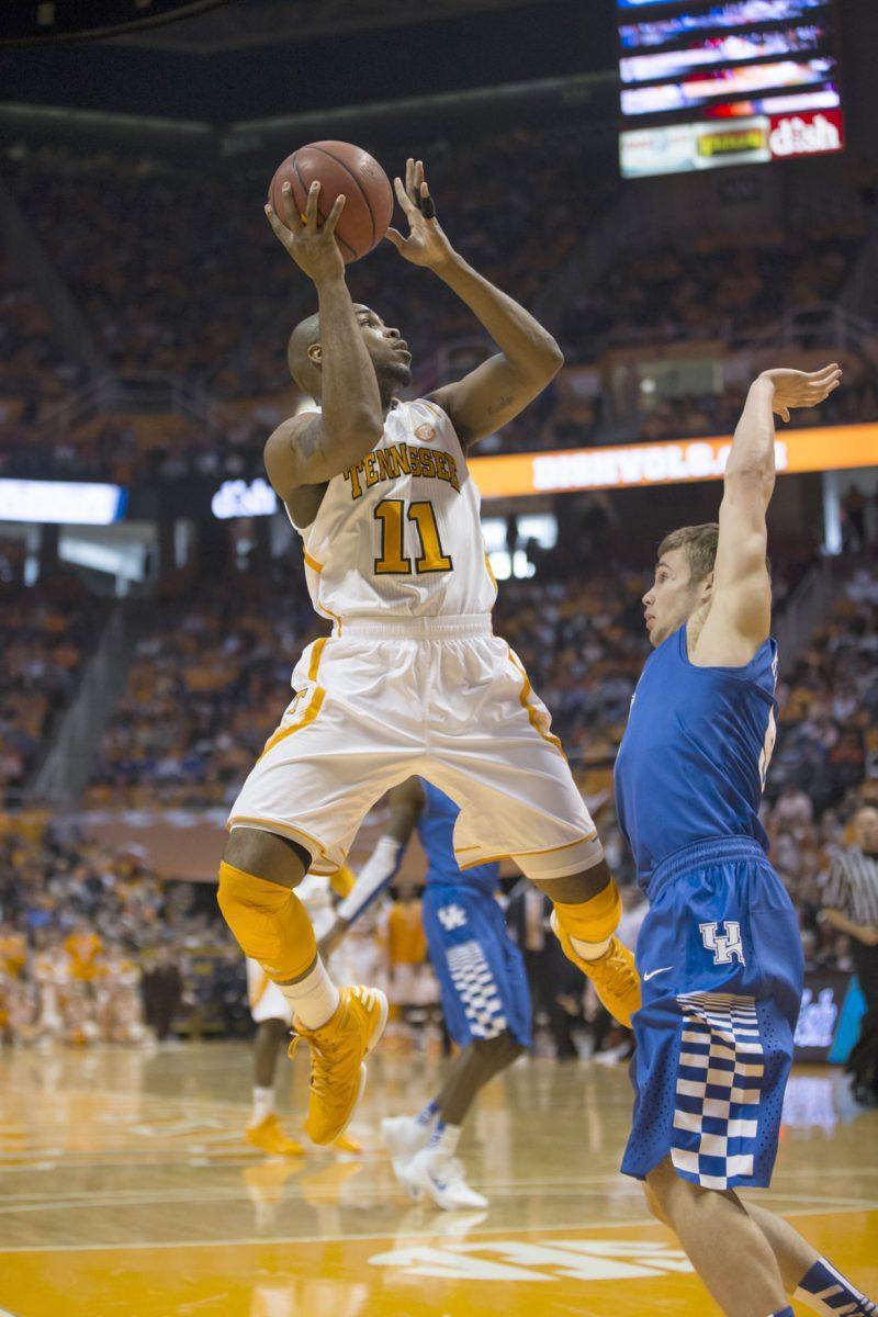 Trae Golden shoots a fade-away against Kentucky on Feb. 16.